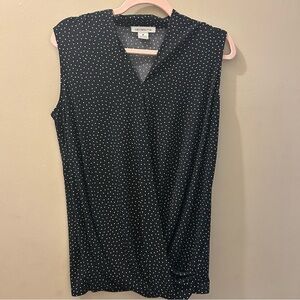 Liz Claiborne Faux Wrap Black Polka Dot Sleeveless Blouse